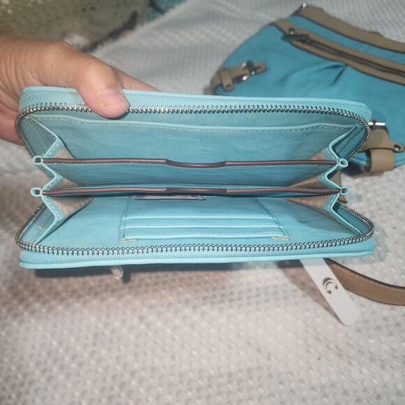 CHARMING CHARLIE NWT TURQUOISE CROSSBODY BAG & MATCHING WALLET COMBO - Picture 7 of 11